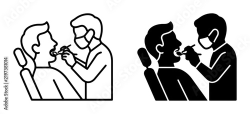 Dental Checkup Icons, Dentist Examining Patient's Teeth, Oral Care Vector Set, Medical Examination Symbols