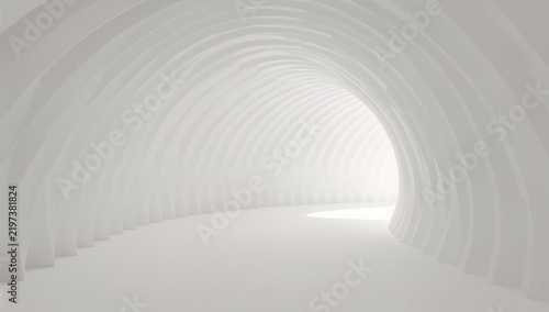 White Curved Tunnel With Light at the End Showing a Smooth and Clean Design