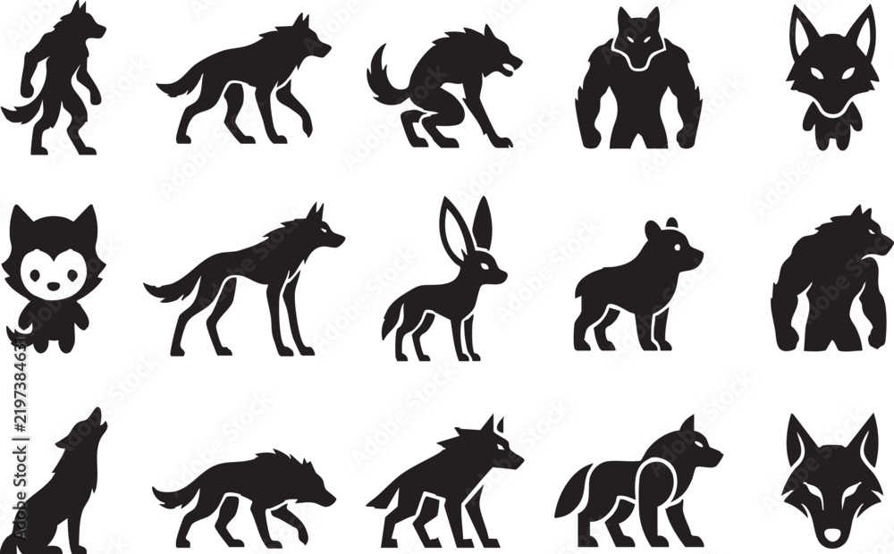 Fototapeta premium Werewolf Werewolf Silhouettes Collection for Fantasy and Horror Designs