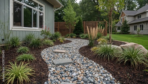 Garden Pathway With Stones and Plants Creates Flow in Outdoor Space