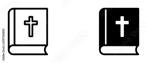 Bible Icons, Christian Cross Book Symbols, Religious Scripture Vector Graphics, Faith and Spirituality Icons