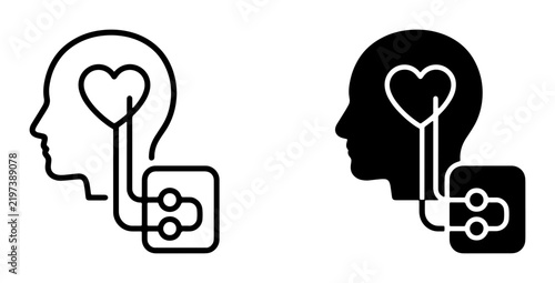Foto Heart and Brain Connection Icons, Love and Logic Symbols, Emotional Intelligence
