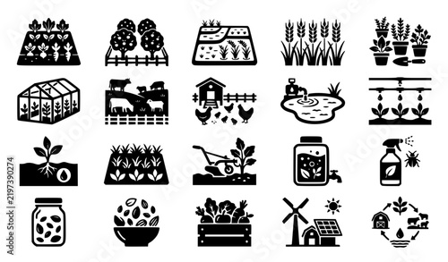 Organic Farming and Sustainable Agriculture Icons