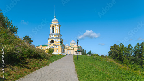 Konstfotografi Borisoglebsky Cathedral and Spassky Church bell tower on the ancient hillfort in Staritsa, Tver region, Russia