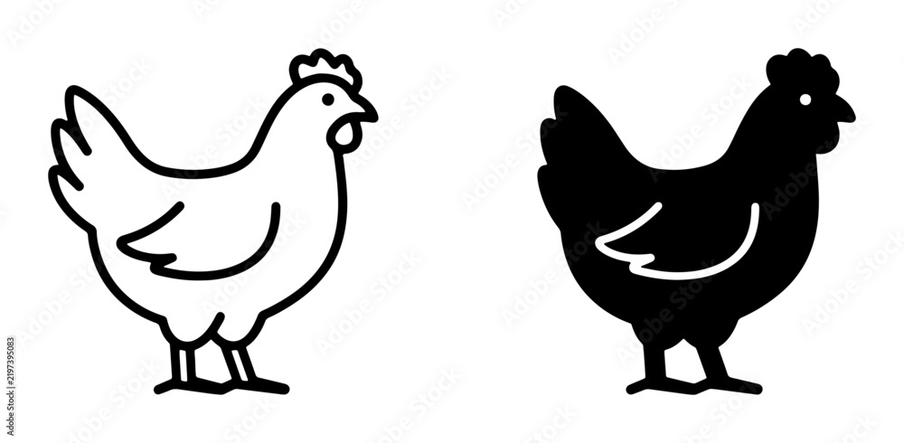 Fototapeta premium Simple Chicken Icons, Outline and Silhouette. Farm Animal Vector Graphics for Poultry and Agriculture Themes.