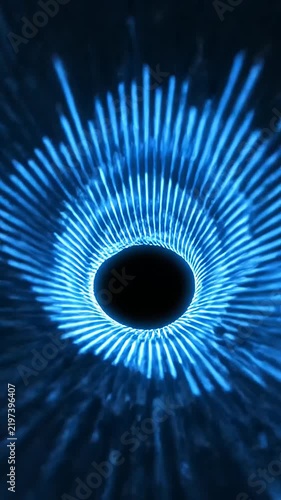 Visual of sound with blue sound waves glowing patterns changing to circular, creating dynamic shapes and flows that capture the essence of audio