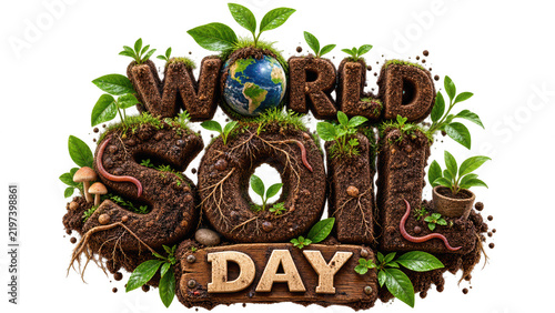 World Soil Day celebration illustration with earth globe and plant elements in organic soil texture