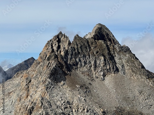Bild auf Leinwand High-altitude panoramic mountain view in the Swiss Alps near Realp, Uri, showing