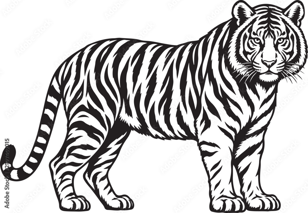 Fototapeta premium Tiger Silhouette Icon Isolated Striped Wild Cat Illustration For Jungle Predator Logo Design