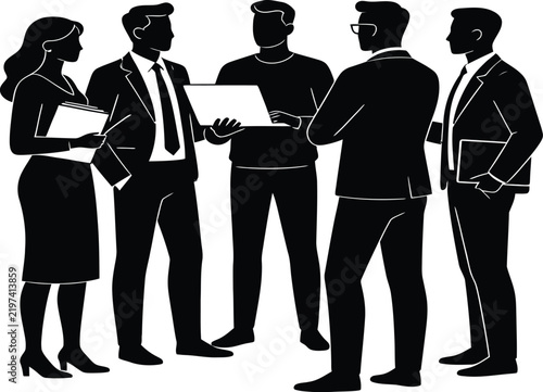 Business handshake silhouette of two partners, professional corporate deal between businessmen, audience watching successful merger and acquisition