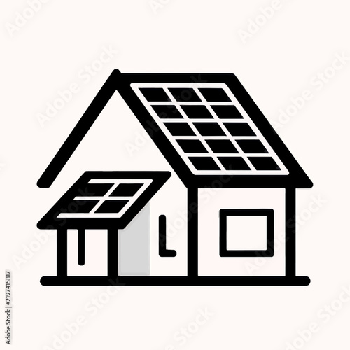 Modern residential house illustration with rooftop solar panels, green energy home concept