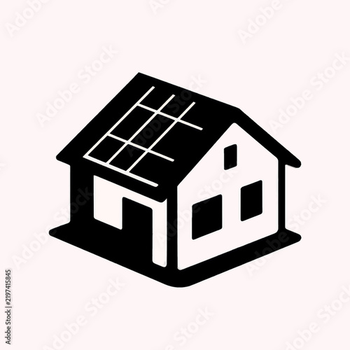 Modern residential house illustration with rooftop solar panels, green energy home concept