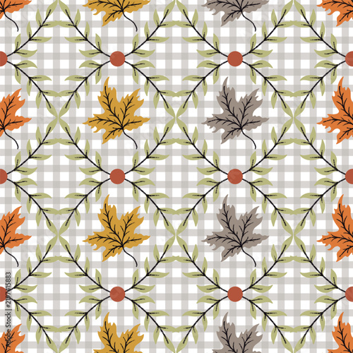 Autumn Maple Leaves Picnic Checks Vector Seamless Pattern