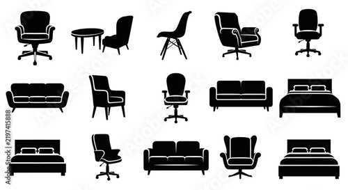 Fotografie Furniture icons with include various chairs