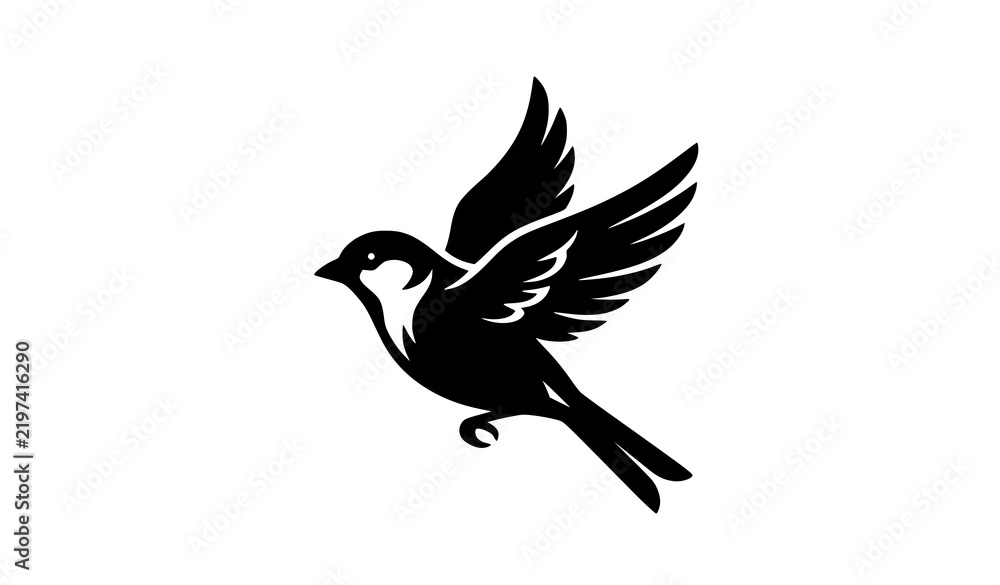 Fototapeta premium Sparrow bird flying in dynamic side profile isolated vector design