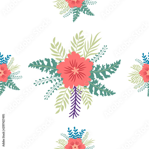 Vintage Decorative seamless pattern in classic style with small flowers, ditsy. Light silhouettes of flowers, two-color ornament in pastel colors