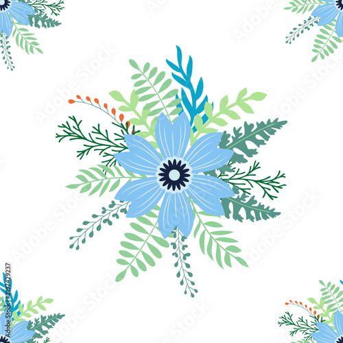 Vintage Decorative seamless pattern in classic style with small flowers, ditsy. Light silhouettes of flowers, two-color ornament in pastel colors