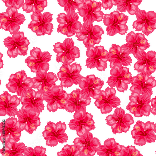 Tropical hibiscus flowers seamless pattern. Hawaiian retro textile print abstract florals. Tropical bloom for aloha shirt fabric.