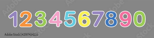 set of numbers polygonal light blue 1234567890
