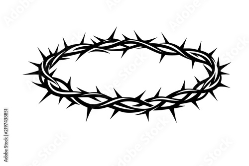 A black silhouette of a crown of thorns on a white background, symbolizing sacrifice and faith, for Easter or religious designs