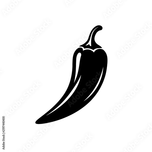 A black silhouette of a chili pepper on a white background, isolated spicy food icon for design and culinary use