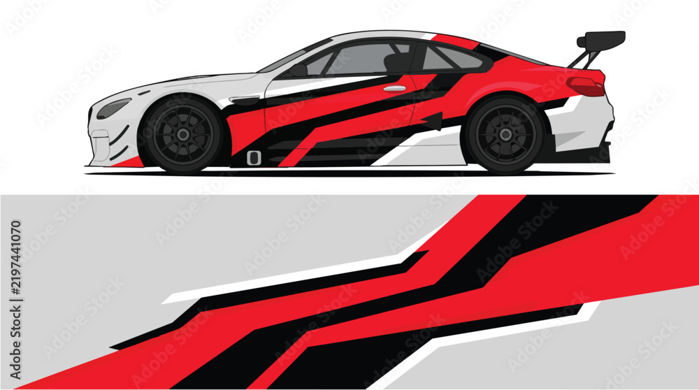 Fototapeta premium Red White Black Racing Sports Car Vector Illustration