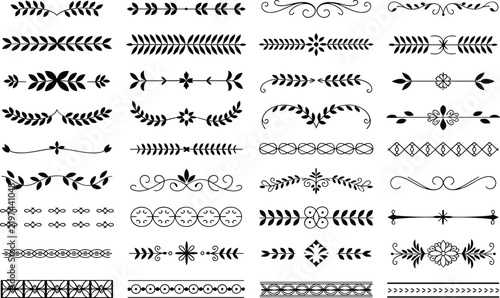 Horizontal divider line collection with intricate floral and abstract elements for text separation