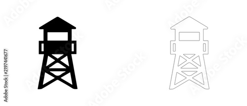Bild auf Leinwand Fire lookout watchtower vector icon filled and outline, forest protection and wildfire surveillance symbol