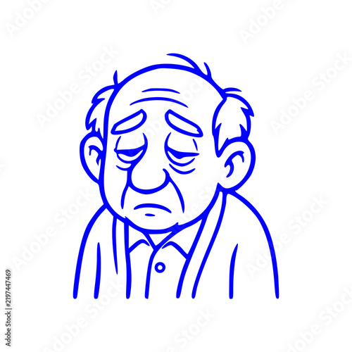Fotografie A line art illustration of an elderly man with a tired and sleepy facial expression, isolated on a white background