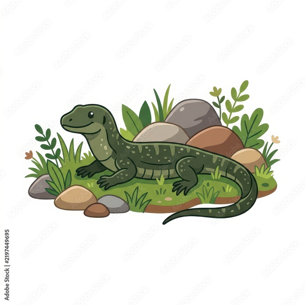 Obraz premium Cute monitor lizard cartoon on white background