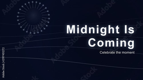Foto Midnight Is Coming typography on dark blue background, celebratory New Year bann