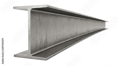 Industrial steel I-beam for construction, heavy metal girder on white background, structural carbon steel support for architectural engineering