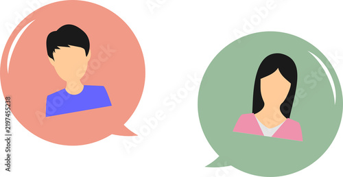 Online chat avatar icon of man and woman in speech bubble
