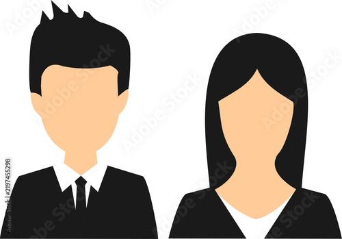 Minimalist illustration featuring avatars or profile icons of a professional man and woman