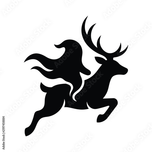 Flying ghost riding reindeer deer silhouette vector art.