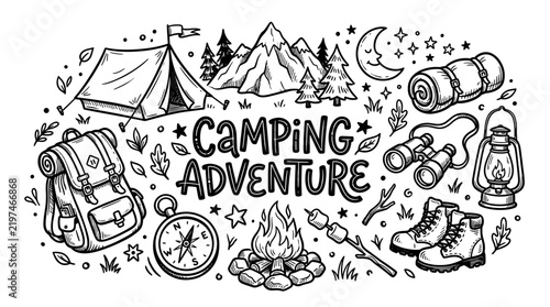 Camping Adventure Doodle Set with Outdoor Equipment