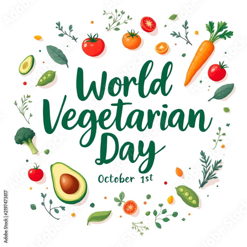 World Vegetarian Day October 1st Flat Vector Illustration Fresh Vegetables Frame Background Healthy Food Celebration Poster