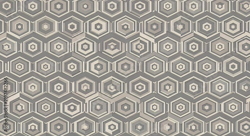 Fototapeta Hexagon pattern creates a geometric grey texture with repeating nested shapes and sharp lines.