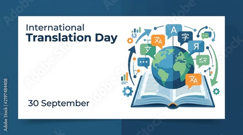 International translation day celebration with book and globe