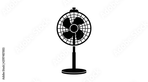 Electric fan with stand is depicted as a black silhouette