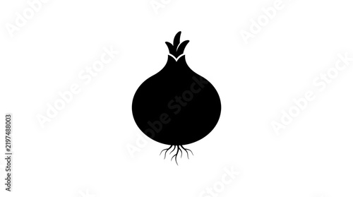 Black onion silhouette against a white background a simple botanical illustration