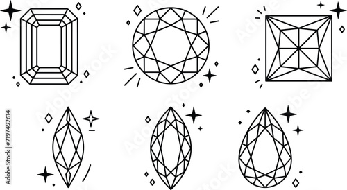 Obraz na płótnie Luxury diamond gemstone vector set featuring brilliant cuts emerald round square