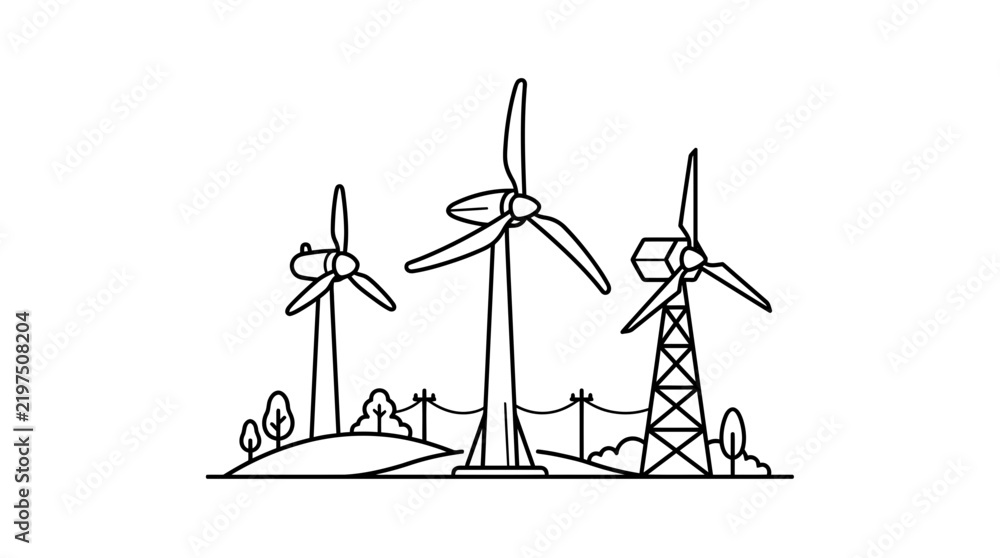 Obraz premium Wind Turbine Farm Illustration Isolated