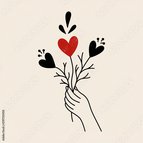 Hand Holding Heart with Branches and Leaves Illustration