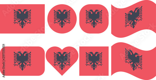 Foto Albania flag icon set, Albanian national flag in rectangular circular heart roun