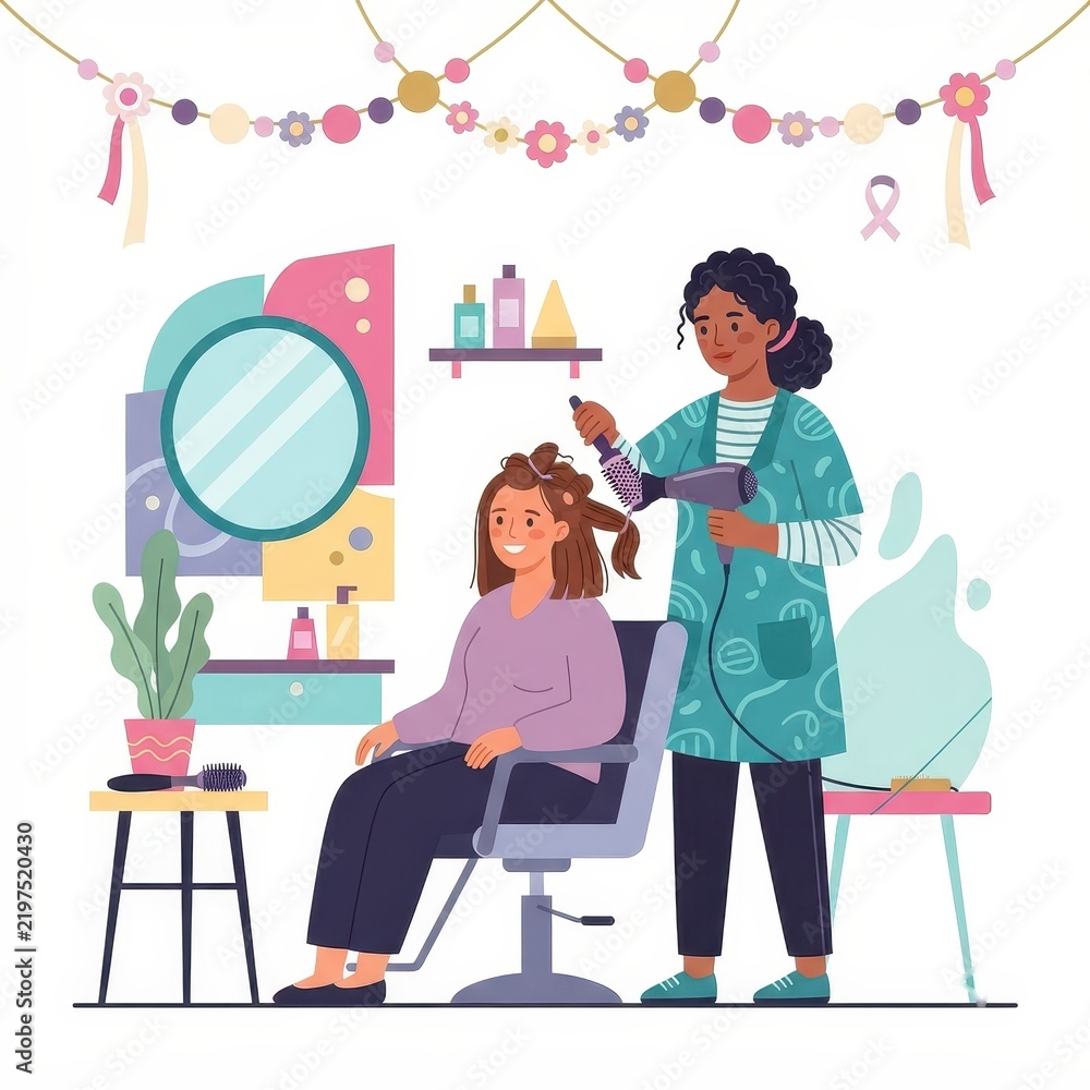 Obraz premium Hairdresser styling client hair in a salon