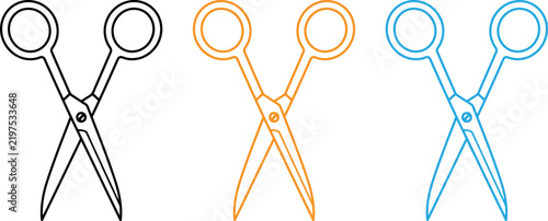 Metal scissors vector illustration icons in multiple colors for haircut or tailoring concepts.