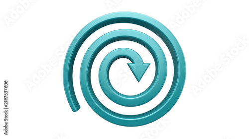 Turquoise spiral arrow indicating a continuous cycle or repeating process on a white background, symbolizing progress, recurrence, and workflow