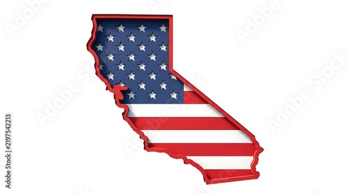 California state map outline filled with the United States national flag