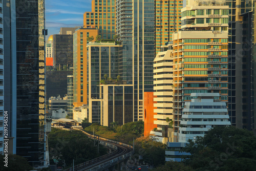 Aerial view of Bangkok modern office buildings, condominium, living place in Bangkok city